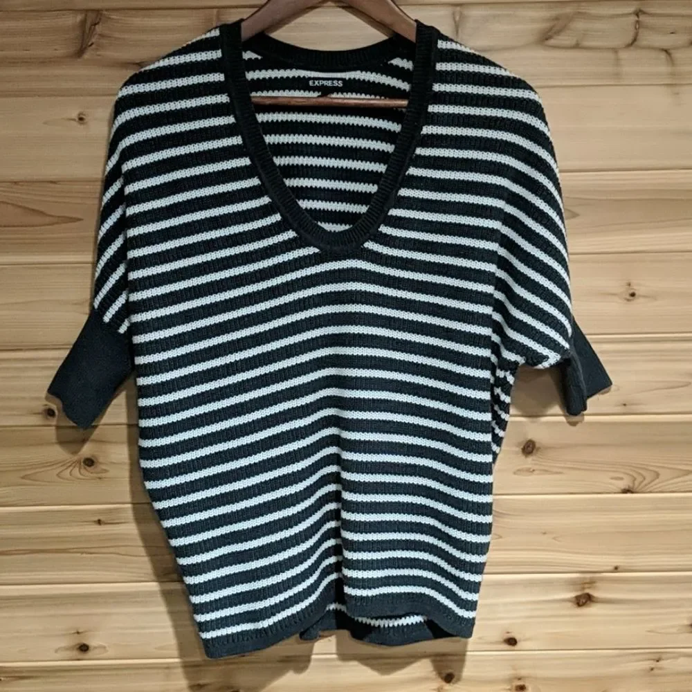 Express Gray and White Striped Slouch Sweater - Picture 1 of 10